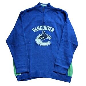 Vancouver Canucks NHL Ilanco Quarter Zip Sweater Blue Green Men’s XXL